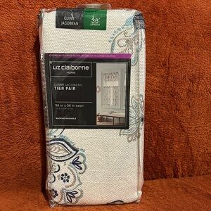 Liz Claiborne Home Floral Tier Pair Curtains - Blue and Gray on Cream